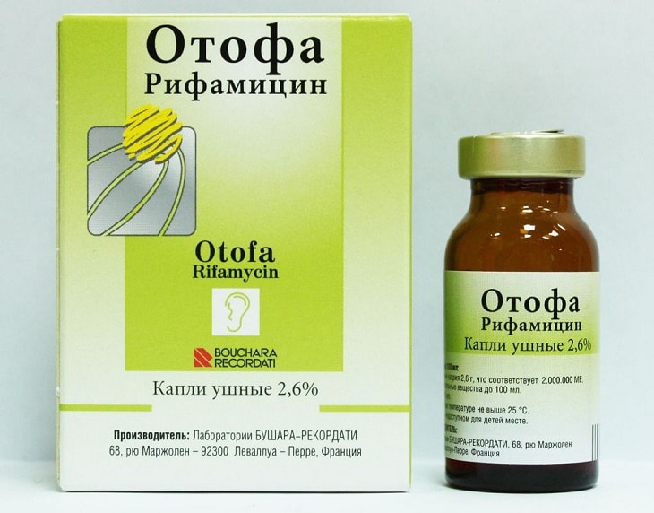 Otofa chứa hoạt chất Rifamycin và các tá dược thuốc kháng sinh trị viêm tai giữa dạng dung dịch Otofa