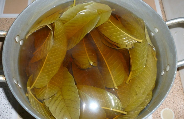 Sử dụng nước nấu từ lá ổi để tắm và vệ sinh da